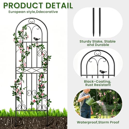 2 Pack 86.6" x19.7 Metal Gardon Trellis for Climbing Plants Outdoor, Black - view 4