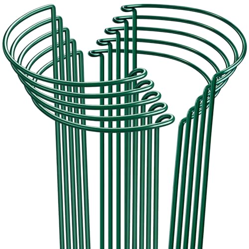 10 Pack 24" H x 10" W Tall Plant Support Stakes, Half Round Metal Peony Cages and Supports, Monstera Plant Support Snake Plant Stake Flower Support Ring for Tomato, Hydrangea Outdoor Indoor
