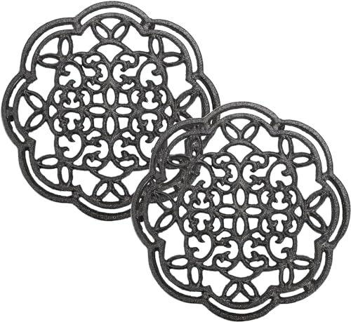 2 Pack Cast Iron Trivet Heavy Duty, 7.7 inch Round Metal Trivet for Hot Pans or Teapot, Rustproof Pot Stands Holders with Rubber Pegs for Countertop, Dining Table, Kitchen Farmhouse Decoration - view 7