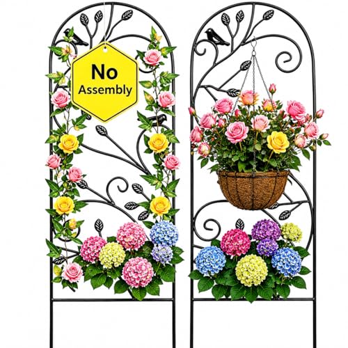 2 Pack Garden Trellis for Climbing Plants 47" x 16" Black Iron Potted Support Vines Metal Wire Plant Trellis for Climbing Vegetables Flower Patio Roses Cucumbers Supports
