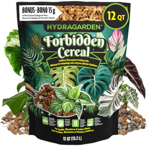 Forbidden Cereal Soilless Houseplant Potting Mix - Chunky Soil for Aroid Tropical Plants & Flowers - 8 Ingredients, No More Overwatering, Versatile Moisture Retention, Peat Free & Organic - 12 QT Bag