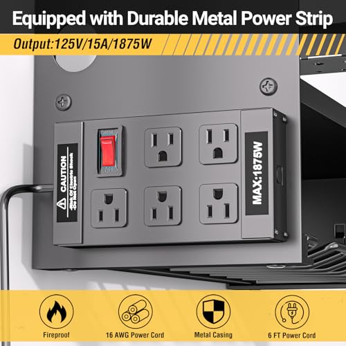Power Tool Organizer Wall Mount with Charging Station, Cordless Tools Hanger and Battery Storage Rack for Garage Organization, Heavy Duty Drill Holder Shelf Build in Metal Power Strip - Black - view 2