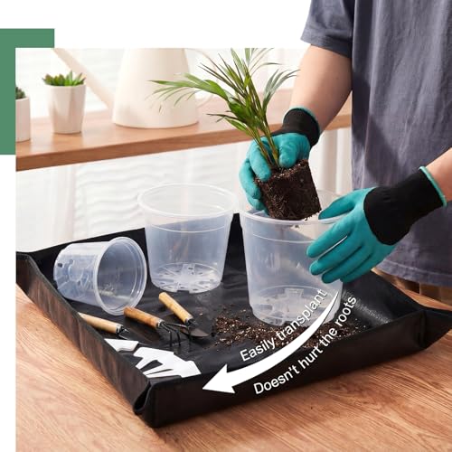 83 Pcs Garden Supplies Tools Kit, 5/6/7 Inch Clear Plastic Plant Pots with Transplanting Mat, Trowel Cultivator Rake Set, Label & Glove, Succulent Tools Gift for Plant Lovers Accessory - view 4