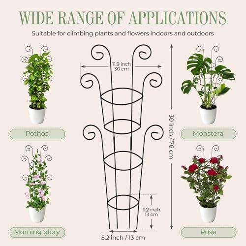 4 Pack 30 Inch Tall Metal Plant Trellis for Climbing Plants Indoor - Rustproof Garden Trellis for Potted Houseplants, Sturdy Support for Ivy, Pothos, Monstera, Hoya & Flower Vines - view 2