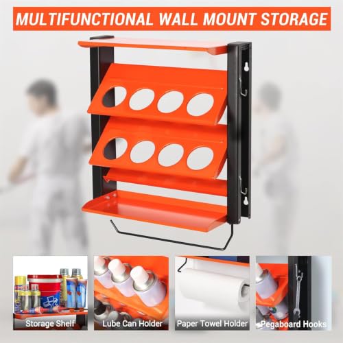 Spray Can Holder, Wall Mount Paint Bottle Organizer 8 Holes & 2 Shelves - view 2