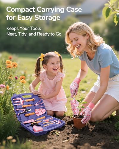 12-Piece Gardening Tools Set with Hard Storage Case, Purple - view 6