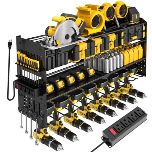 4 Layers Power Tool Organizer Wall Mount with Charging Station