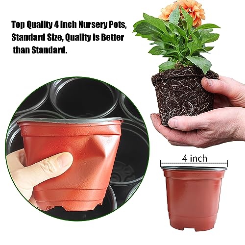 Plant Nursery Pots with Humidity Domes, 25 Sets 4 Inch Soft Nursery Pots Quality Ones (25 Red Pots + 25 Clear Lids), Seeds Starter Pots Small Planter Containers - view 5