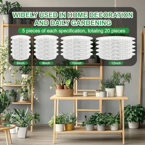 20 Pack Clear Plant Saucers (6/8/10/12 in) – Indoor/Outdoor | Plant Saucer, Plant Trays, Plant Drip Trays, Plant Water Catcher Tray, Plastic Trays for Plants, Flower Pot Saucers. - view 3