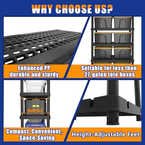 Plastic Storage Shelves, Heavy Duty Shelving Units, 700LBS - view 6