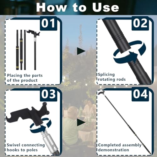 Christmas Light Pole, 31–61inch Adjustable Segmented Stainless Steel Extension Pole with Black Hooks Ideal for Hanging String Lights Holiday Decorations Clothing and Bird Feeders - view 5
