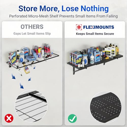 2-Pack 1x3ft Perforated Garage Wall Shelving, 700lbs, Black - view 4