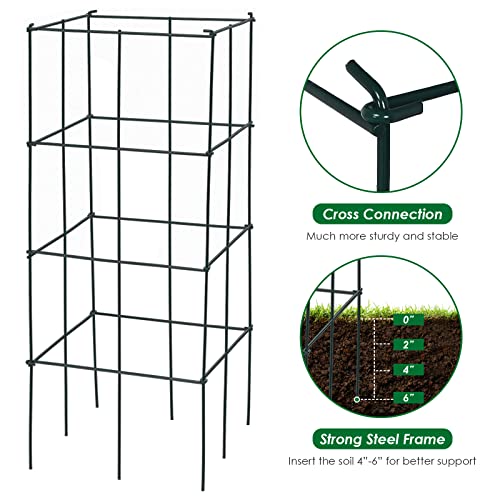 4 Pack Folding Tomato Cages, 39 Inches Tall Square Plant Support Cage for Garden Climbing Plants Flowers Fruits, Heavy Duty Tomato Vegetable Trellis - view 3