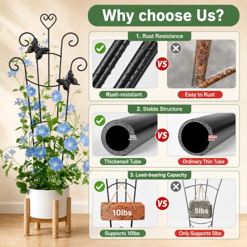 32.6in Plant Trellis for Climbing Plants Indoor with Butterflies, Expandable Large Metal Trellis for Potted Plants, Heavy-Duty Tall Pothos Plant Climber Support for Ivy Pothos Hoya Monstera, 2P - view 4