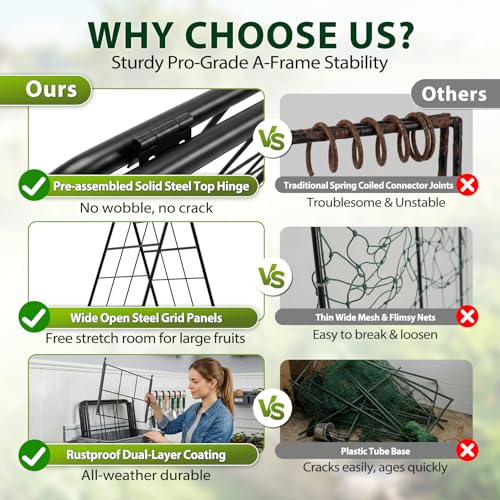 2 Pack 50" Tall A Frame Trellis for Climbing Plants Outdoor (50" X 17") – Heavy Duty Garden Adjustable Trellis, Metal Trellis for Cucumbers, Beans, Tomatoes, Grapes, and Vining Vegetables - view 3