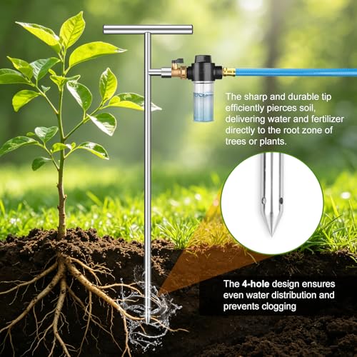 Deep Root Watering Tool for Trees - Stainless Steel Root Feeder with Fertilizer Bottle, Watering Wand Irrigation System with Brass Valve T-Handle for Garden, Orchard & Shrubs Irrigation Growth System - view 4