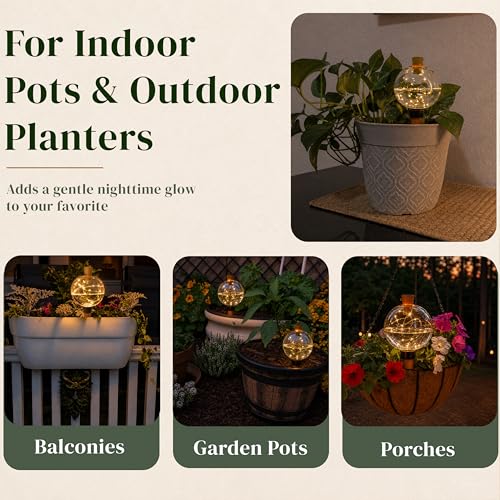19 oz Extra Large Plant Self Watering Globes Top Fill, Classic Globe Plastic Self Watering Bulbs, LED Solar Light Automatic Waterer with Slow Release Ceramic Spikes for Indoor Outdoor Plants, 2 Pack - view 6