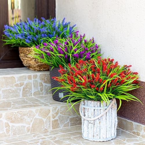 Artificial Lavender Outdoor, 20 Bundles Fake Plants (Red) - view 6