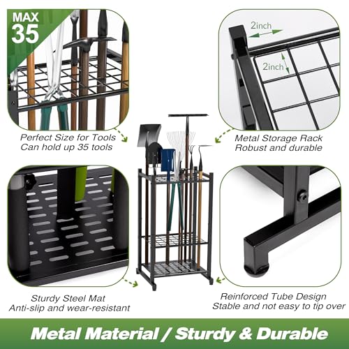 Garden Tool Organizer, Garage Tool Organizer & Garage Organization, Heavy Duty Steel Tool Storage Rack Holds 35 Rakes, Brooms Tools, Broom Holder and Mop Holder, Shed Organizer for Home Organization - view 3