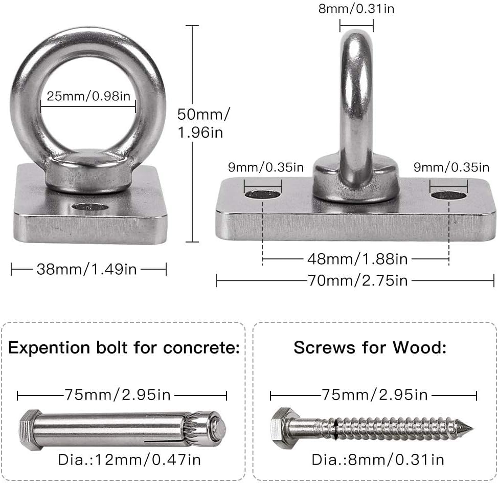 1800lb Capacity Wall Ceiling Mount Bracket for Suspension Strap, Battle Rope Anchor Ceiling Hook for Gymnastic Ring, Hammock Swing, Boxing Punching Bag - view 3