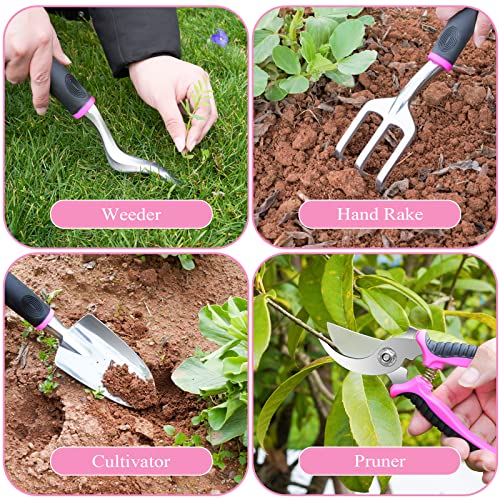 Pink Garden Tool Set Gardening Items for Women - 24PCS Heavy Duty Garden Tools with Detachable Storage Bag, Succulent Tool Set, Weeder - view 5