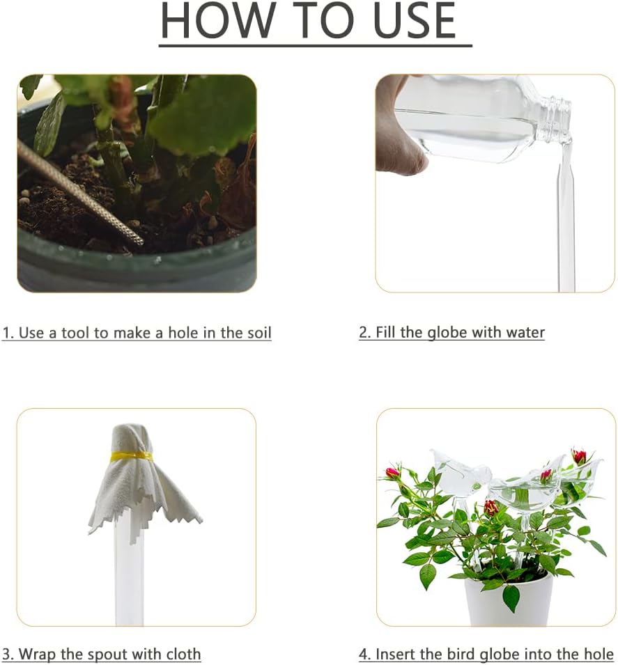 Glass plant watering globes, self watering globes bird shape, self watering planter insert, plant watering devices, automatic plant waterer indoor, watering bulbs, 3 pack - view 6
