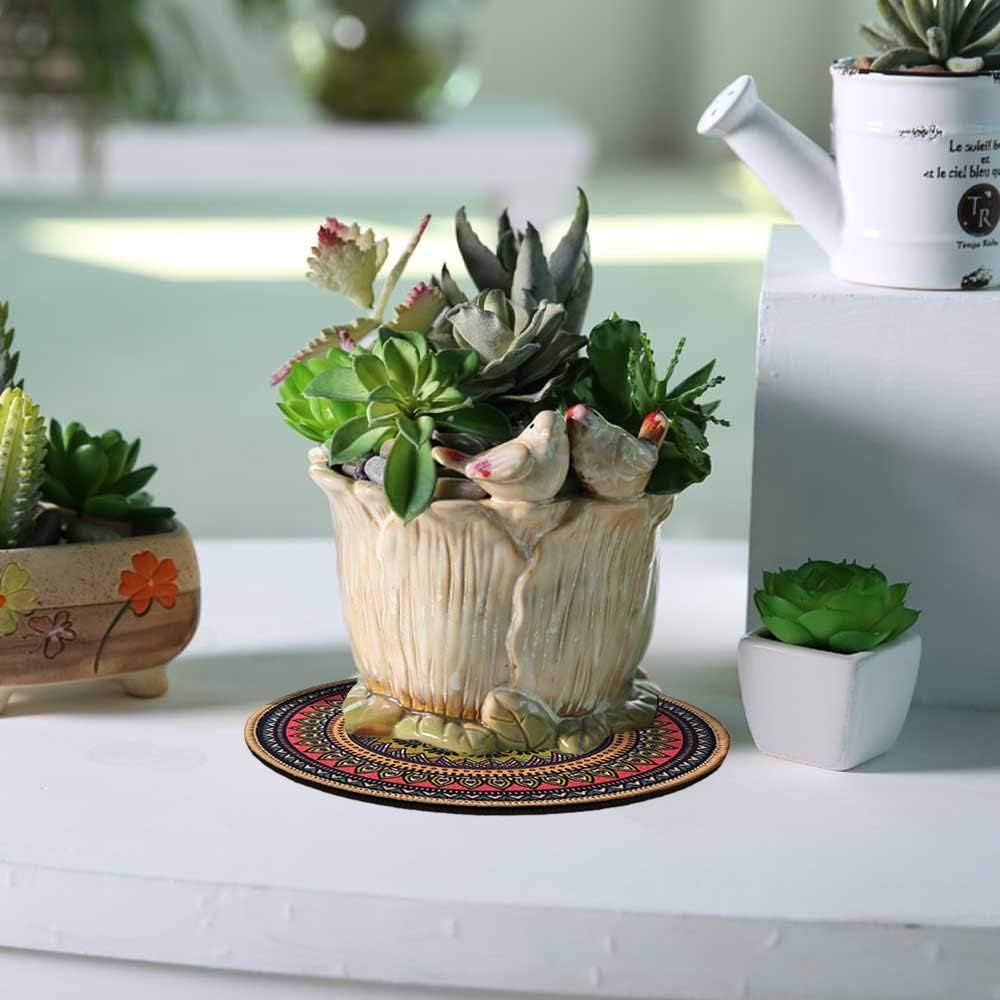 Colorful Boho Plant Pot Mat Set of 6 Absorbent Non Slip for Table Desk Floor 8.5 Inch - view 5