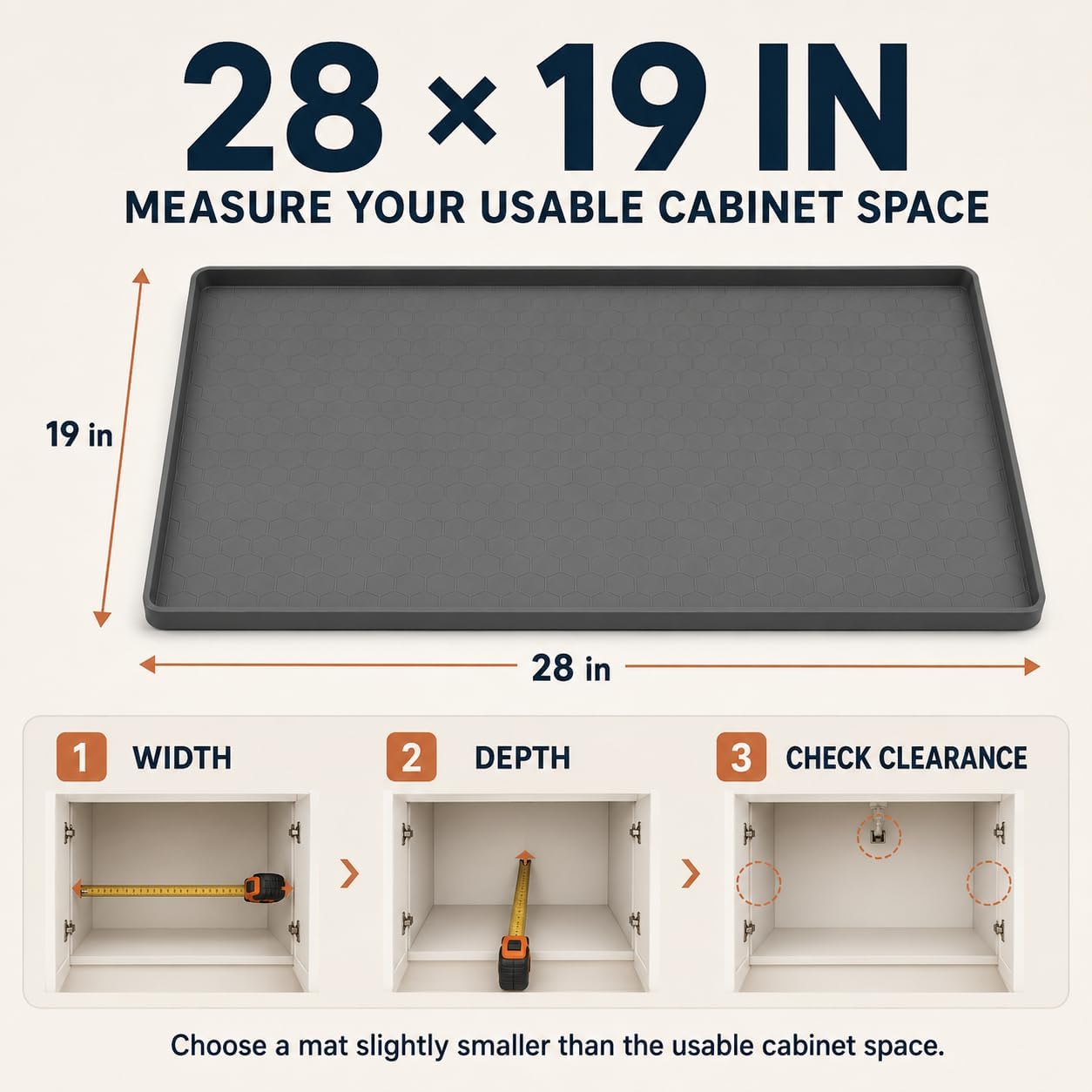 28"x19" Silicone Under Sink Mat for Bathroom/Kitchen Cabinet Organizer Mat | Leak-Proof Waterproof Liner Pad & Anti-Spill Tray | 0.7in Edge Barrier, 3.5Gal Capacity - view 2