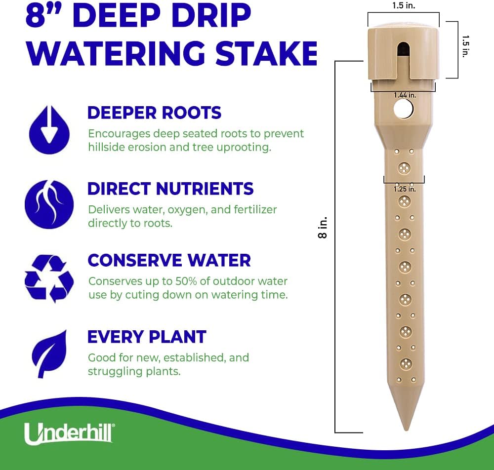 Deep Drip Irrigation Stakes 8-Inch, Watering Spikes for Trees, Flowers, Fruits, and Small Plants, Drip System Tubes, A-DD08-4, Case of 4 - view 2