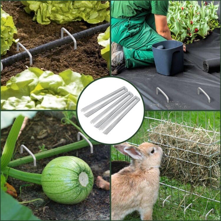 6 Inch 100 Pack Galvanized Landscape Staples Plant Cover Stakes 11 Gauge Tent Stakes Garden Stakes Landscaping Fabric SOD Pins Yard Stakes for Decoration Weed Barrier Fabric - view 7