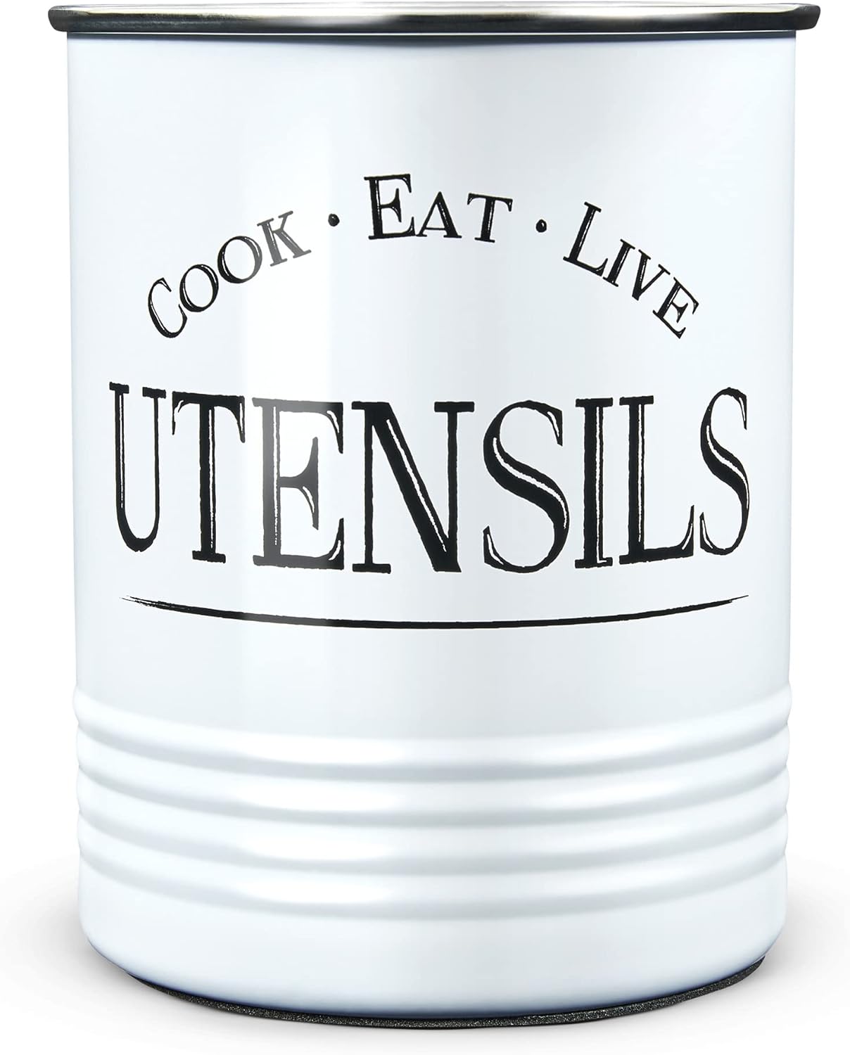Original kitchen utensil holder crock, white with premium padded base - vintage farmhouse home kitchen decor - large kitchen tool utensil storage caddy organizer
