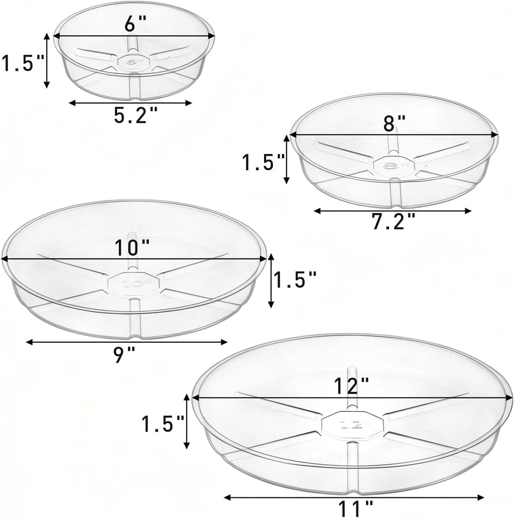 24 Pack Clear Plant Saucer Drip Trays, 6/8/10/12 Inch Plastic Plant Water Catcher Trays Flower Pot Saucers for Indoor Outdoor Plants, Round, 4 Sizes - view 3