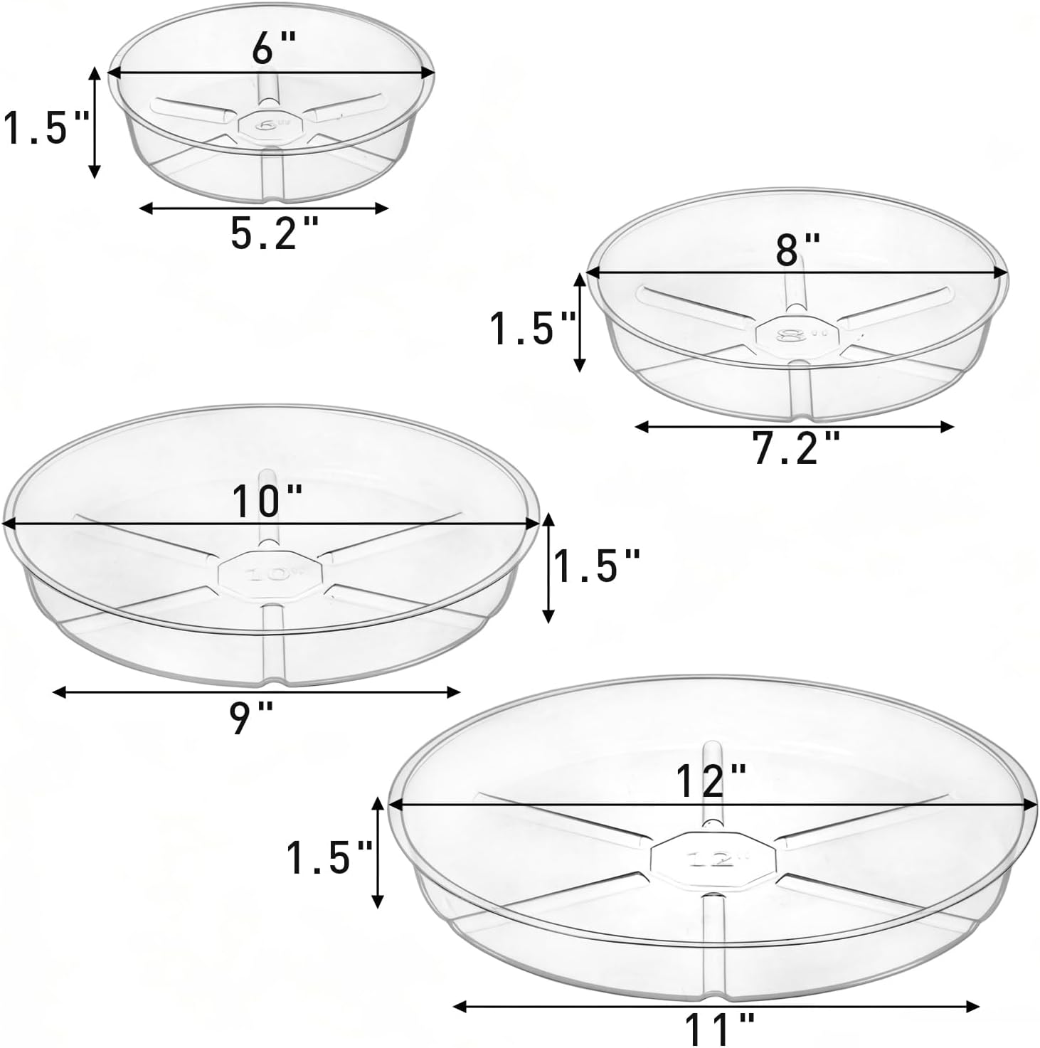 24 Pack Clear Plant Saucer Drip Trays, 6/8/10/12 Inch Plastic Plant Water Catcher Trays Flower Pot Saucers for Indoor Outdoor Plants, Round, 4 Sizes - view 3