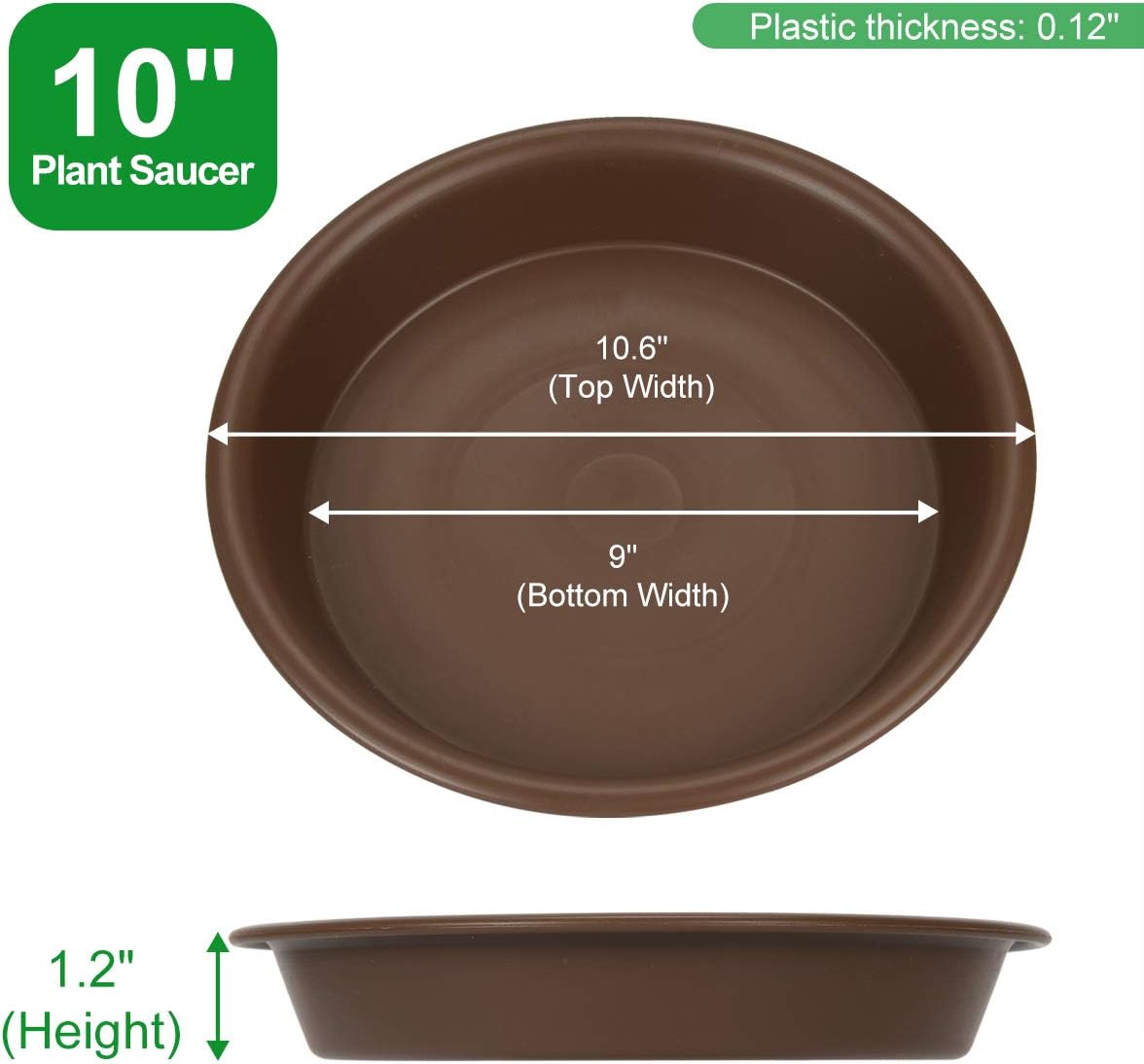 Plant saucer 10 inch, heavy large planter durable thicker plastic plant trays for indoors and outdoor, plant saucer drip trays, brown (10" - 3 pack) - view 2
