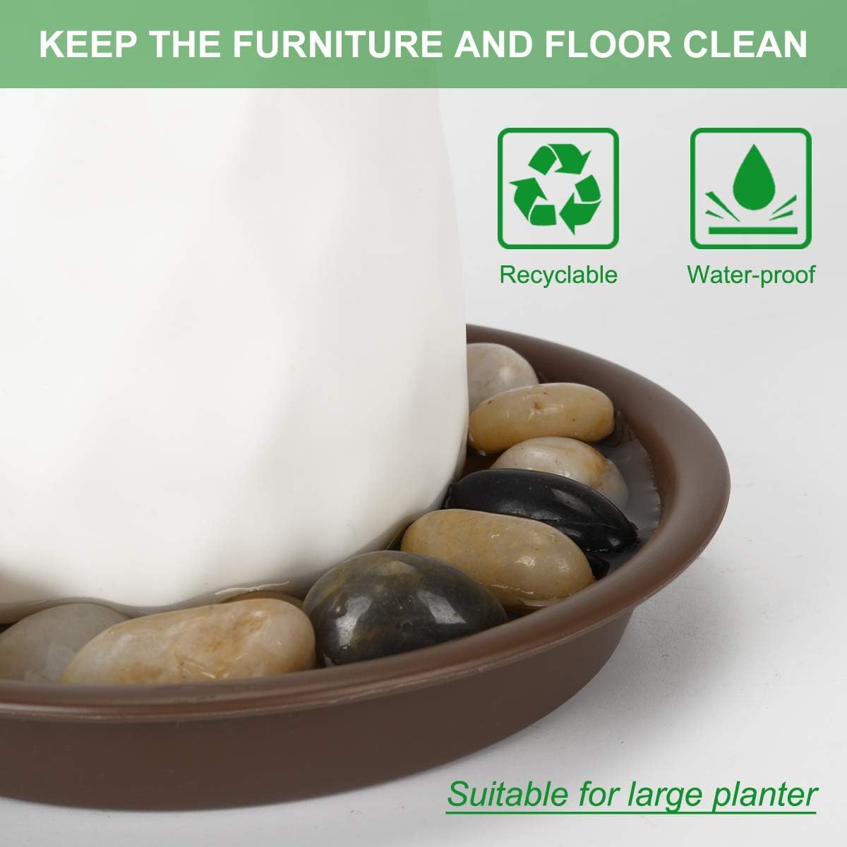 Plant saucer 10 inch, heavy large planter durable thicker plastic plant trays for indoors and outdoor, plant saucer drip trays, brown (10" - 3 pack) - view 6