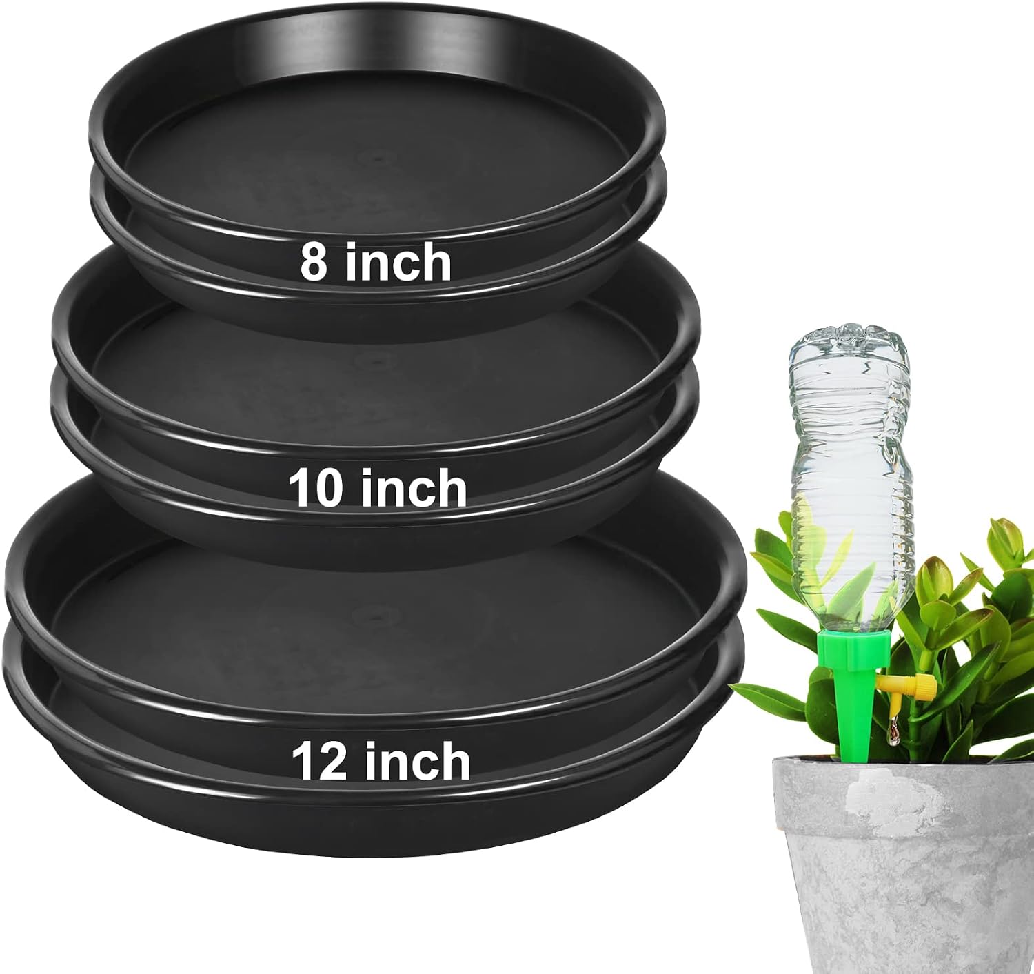 6Pack 8,10,12Inch Plastic Drip Trays Plant Saucers for Indoors Outdoor Plant, Thick Heavy Durable Sturdy Flower Pot Trays for Pots Planter, Black…