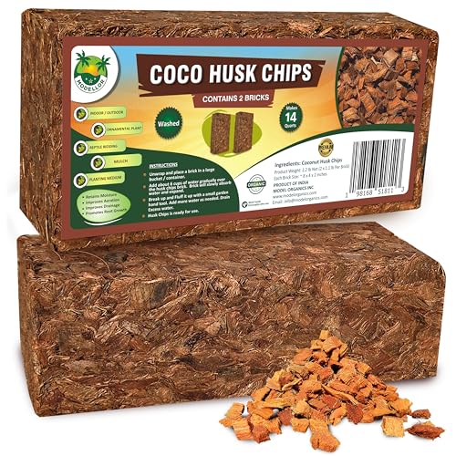 Premium Super Washed, Clean, Coco Chips, 2 Bricks (2.2 lb.) yields 14 Qts. of Loose Chips. Plant Substrate, Organic, Reptile Bedding, Odor Absorbing, Grow Orchids, Mulch Indoor, Outdoor.