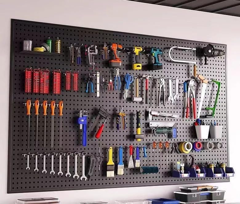 Garden Tool Organizer Wall Mounted, Heavy Duty Metal Pegboard Storage Rack with 10 Hooks, Garage Shed Wall Storage for Tools and Gardening Supplies, Utility Storage Board 20" × 24" - view 3