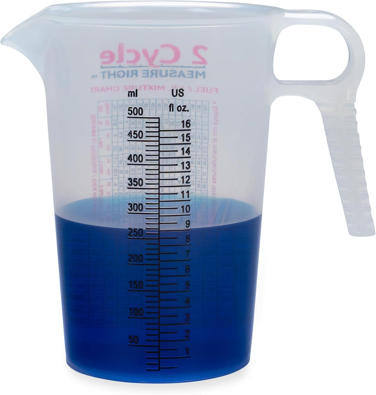 2 Stroke Oil Measuring Cup - 16 Oz Oil Gas Mixing Pitcher with 15-In-1 Ratio Conversion Chart for Outboard Motors, Chainsaws, Weed Eaters, Lawn Equipment, ATVs, Boats, Snowmobiles, Trimmers, Blowers - view 2