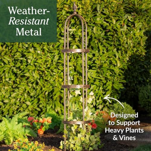 Evergreen 5 ft Garden Trellis for Climbing Plants Vines, Jasmine & Flowers, Rustproof Metal Obelisk Trellises, Outdoor & Indoor Plant Support for Potted Planters (Antique Copper) - view 2