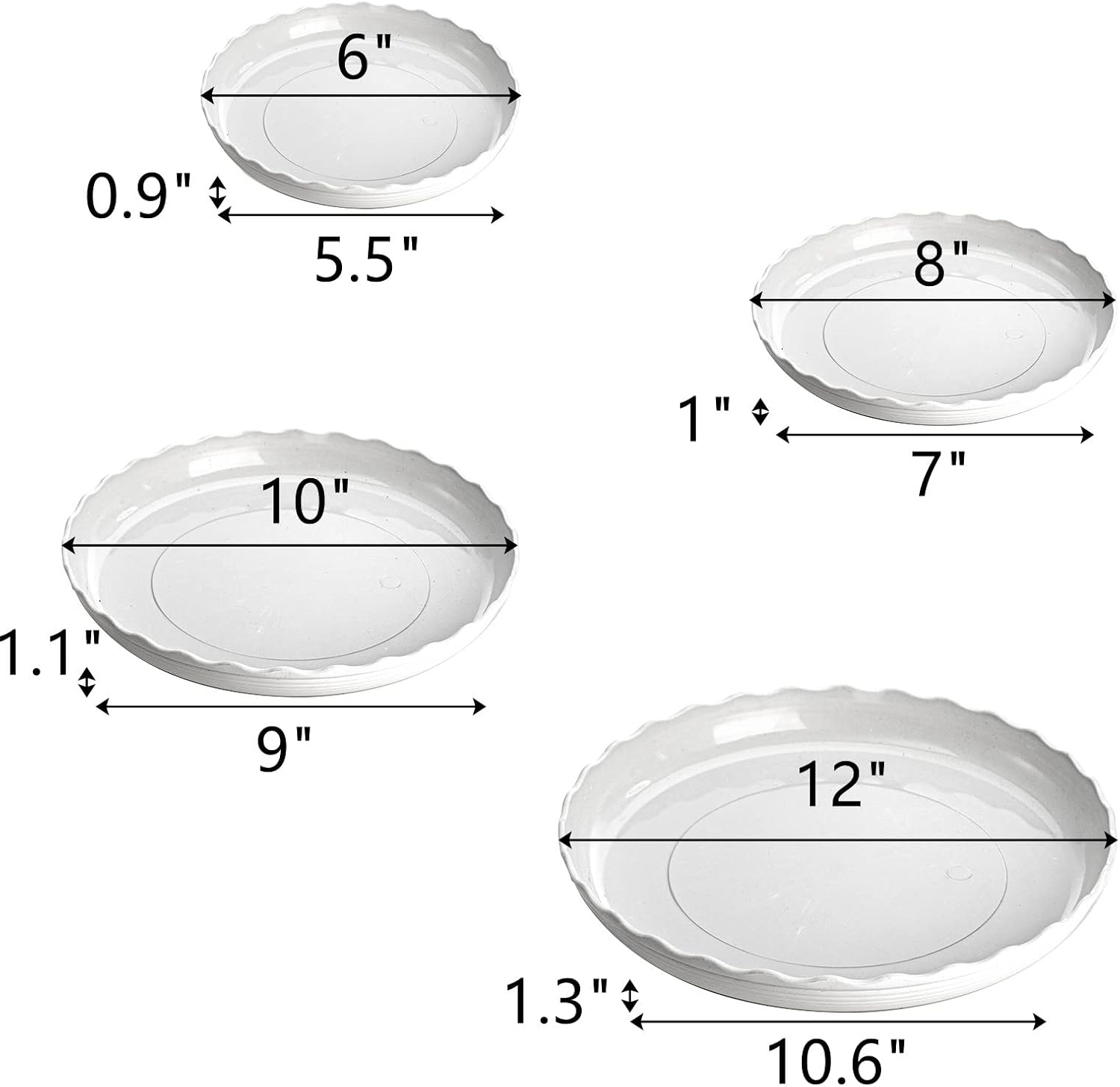 24 Pack Plastic Plant Saucer, Heavy Duty Plant Trays for Pots, Wave Plant Water Catcher Tray for Indoor Outdoor Home Garden Plants (6 Inch/ 8 Inch/ 10 Inch/ 12 Inch) - view 2