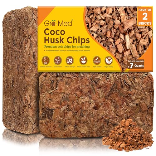 Coco Husk Chips 2s Brick Expands Upto 14 Quarts Coconut Coir Chip 2.2lb, Perfect for Plants, Gardening, Potting Soil Mix, Orchid Bark Alternative-OMRI Certified, Low EC, Balanced pH