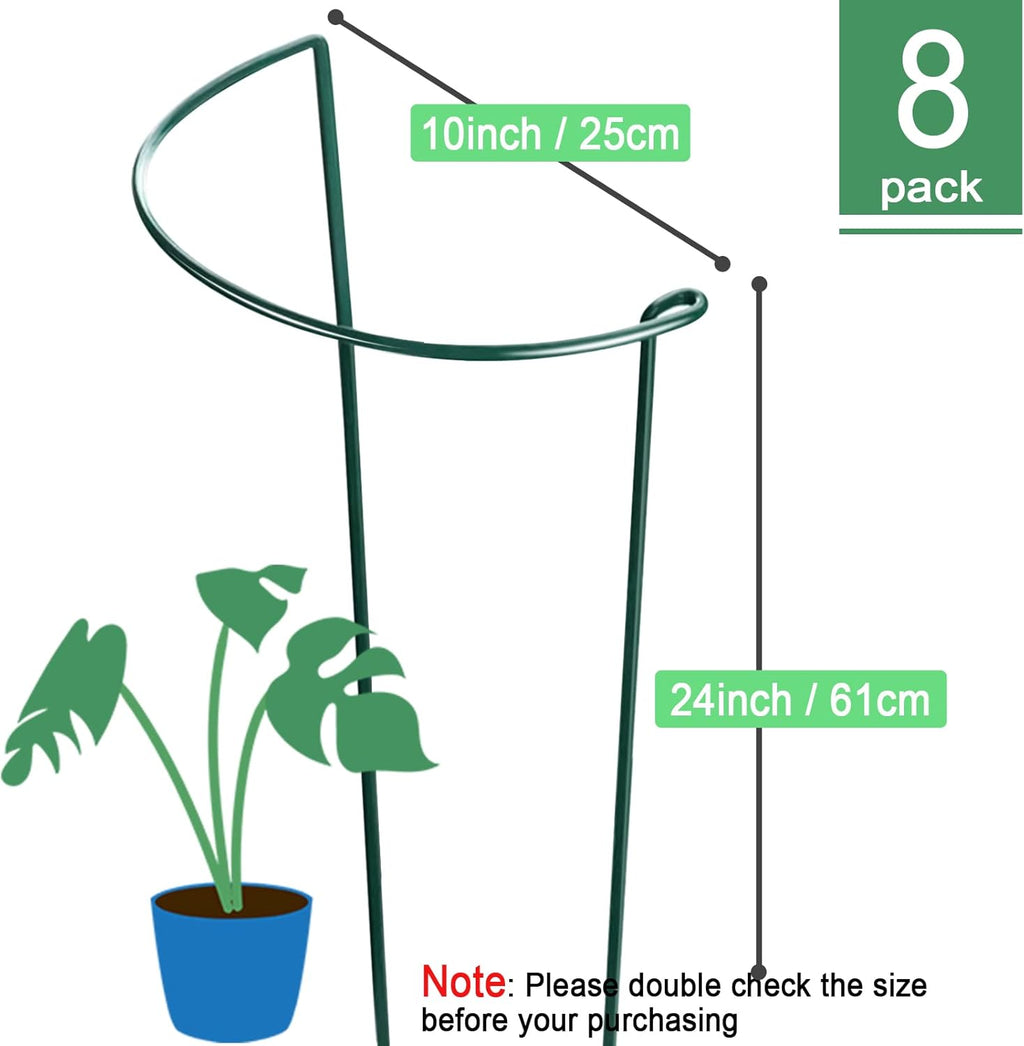 Peony Cages and Supports 24" H x 10" W, 8 Pack Tall Snake Plant Support Stake Half Round Metal Garden Stake for Indoor and Outdoor Plants, Flower Support Ring Border for Tomato,Hydrangea,Rose - view 2