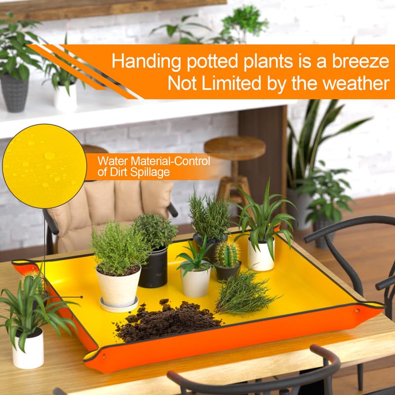39.5" x 31.5" Large Repotting Mat for Indoor Plants Transplanting and Potting Soil Mess Control, Waterproof Portable Succulent Plant Repotting Tray Gardening Gifts for Women, Orange - view 3