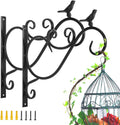 2 Pack Wall Hanging Plant Bracket | 12" Retro Iron Metal Wall Décor Shepards Hook Lantern Wall Hanger for Hanging Plants Outdoor, Bird Feeders, Bird 01 - Black