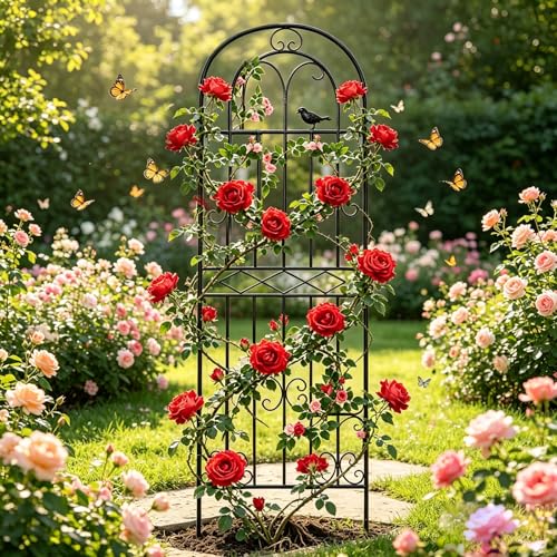 2 Pack 86.6" x19.7 Metal Gardon Trellis for Climbing Plants Outdoor, Black - view 6