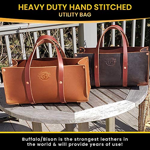 Buffalo Leather Tote Tool Bag For Hand Tools, Gardening, Outdoorsmen, Heavy Duty Premium Storage Leather Organizer (Crazy Horse Black) - view 3