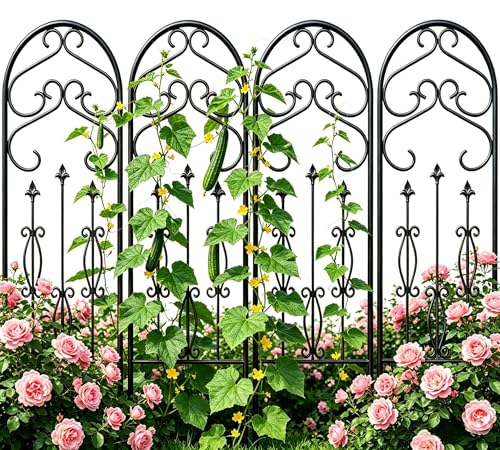 4 Pack Large Garden Trellis for Climbing Plants Outdoor 60” x 18” Iron Plant Trellis for Potted Plant Support Tall Wall Metal Trellis Rose Vine Cucumber Bronze - view 4