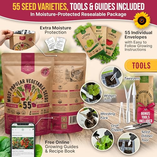 55 Vegetable Seeds Variety Pack - 35,600+ Non-GMO Heirloom Seeds for Planting Vegetables and Fruits in Individual Seed Packets, Home Garden Seeds for Hydroponic, Indoor and Outdoors Gardening - view 3