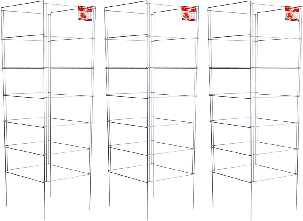 Cedar Ridge Square Foldable Tomato Cages - Made in USA Heavy Duty Plant Support for Vegetable Garden, Vegetables, and Flowers - Stakes and Trellis for Climbing Plants (13x56) 3-Pack